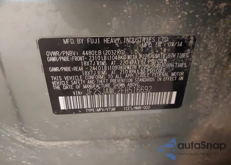 2015 Subaru Forester 2.5I Touring из США, поврежденный, VIN JF2SJAWC2FH516692